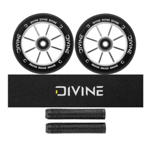 Set of 2 Divine 120 mm Spoked Wheels Silver + Divine Griptape + Divine Grips Set of 2 Divine 120 mm Spoked Wheels Silver + Divine Griptape + Divine Grips