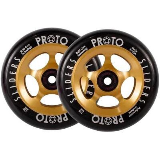 Proto Spoked Sliders Wheels Black On Gold 110 mm 2 pcs