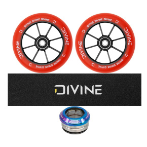 Set of 2 Divine 110 mm Spoked Wheels Red + Divine Griptape + Divine Headset