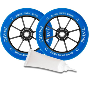 Set of 2 Divine 110 mm Spoked Wheels Blue + Divine Bearing Oil Set of 2 Divine 110 mm Spoked Wheels Blue + Divine Bearing Oil