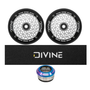 Set of 2 Divine 110 mm Light silver wheels + Divine griptape + Divine headset Set of 2 Divine 110 mm Light silver wheels + Divine griptape + Divine headset