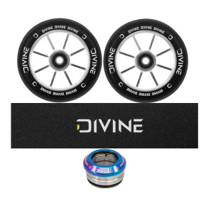 Set of 2 Divine 120 mm Spoked Wheels Silver + Divine Griptape + Divine Headset Set of 2 Divine 120 mm Spoked Wheels Silver + Divine Griptape + Divine Headset