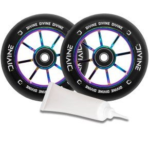Set of 2 Divine 110 mm Spoked Neochrome Wheels + Divine Bearing Oil Set of 2 Divine 110 mm Spoked Neochrome Wheels + Divine Bearing Oil
